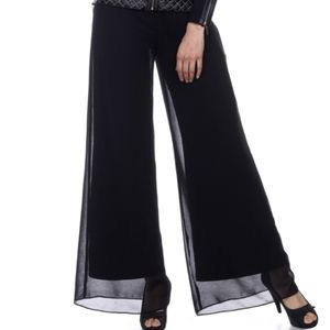 Vonda D's Palazzo Mesh Overlay Solid Black  Pants
